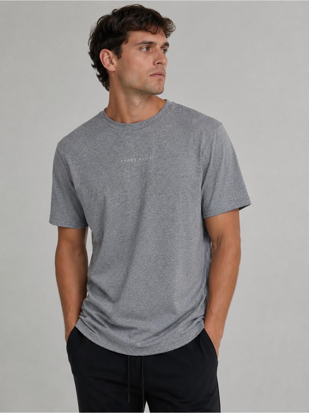 NWT Three Nails‎ Men's Heather Charcoal Short Sleeve Crew Tee Athleisure Casual